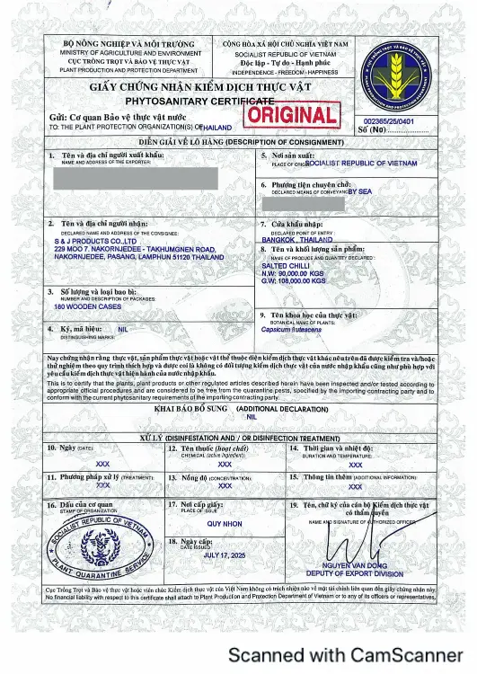 Mẫu giấy chứng nhận kiểm dịch thực vật